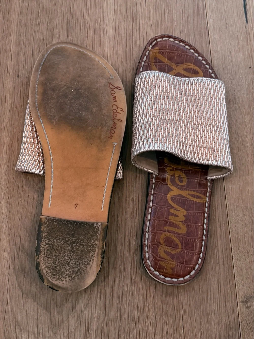 Sam Edelman Rose Gold Metallic Woven Slide Sandals
